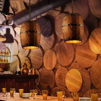 country wooden barrel pendant lights kitchen island lamp creative e27 lighting fixture art decoration for bar living room cafe