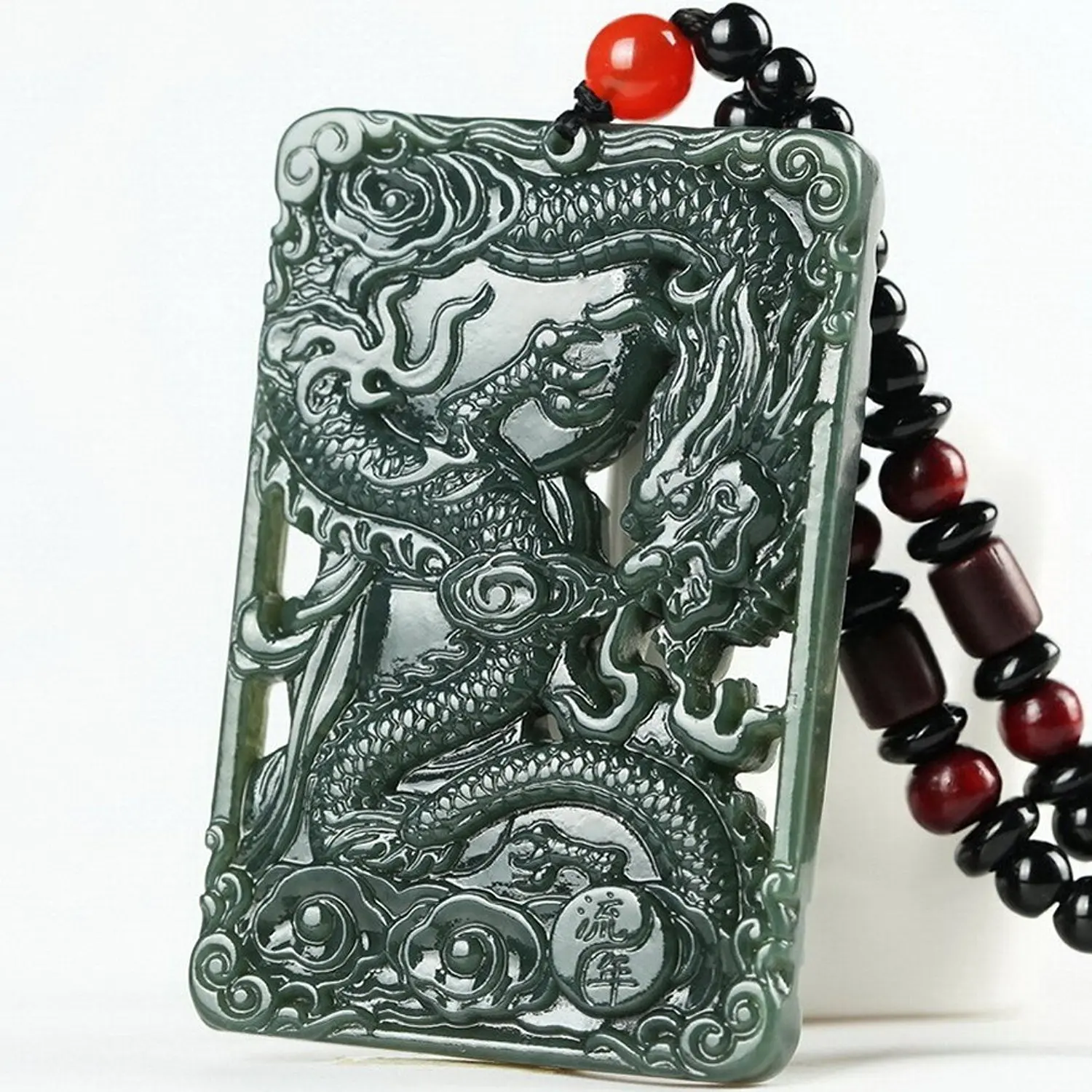 LETSFUN Изящные Ювелирные изделия чисто натуральный зеленый нефрит Дракон
