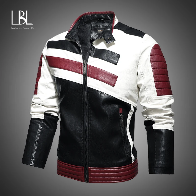 

LBL Fashion Winter Leather Jacket Men Stand Collar Motorcycle Washed Retro Velour PU Leather Jacket European Size Mens Coats