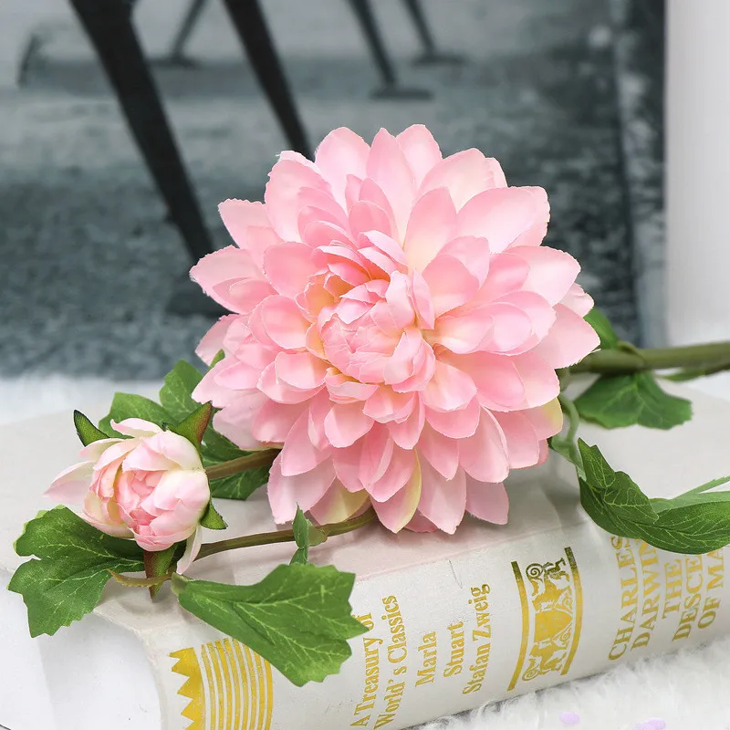 

Single 1 flower 1 bud Dahlia wedding party home decoration simulation flower shooting props