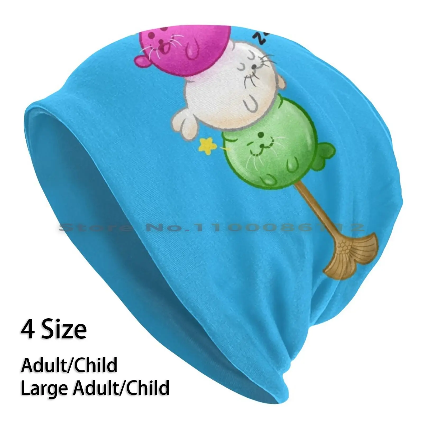 

Dango Seal Pups Beanies Knit Hat Dango Mochi Food Treat Japanese Dumplings Rice Cake Mochiko Seal Pup Pink White Green Cute