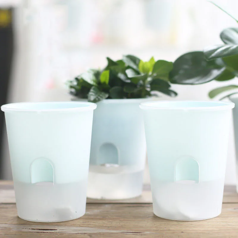 Пластиковый двухслойный цветочный горшок самополивающаяся прозрачная кашпо