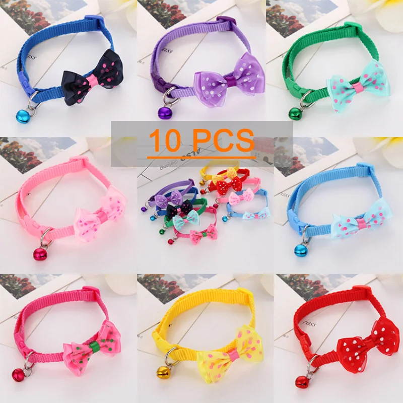 

10pcs Necktie Collar Puppy Kitten Supplies Dog Cat Pet Bowknot Bell 1pc Cat Dog Bow Ties Candy Color Adjustable Bow Tie