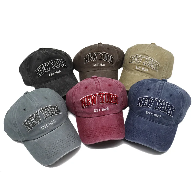 

New York Letter Embroidery Baseball Cap For Women Men Summer Solid Washed Cotton Snapback Caps Hip Hop Unisex Adjustable Dad Hat