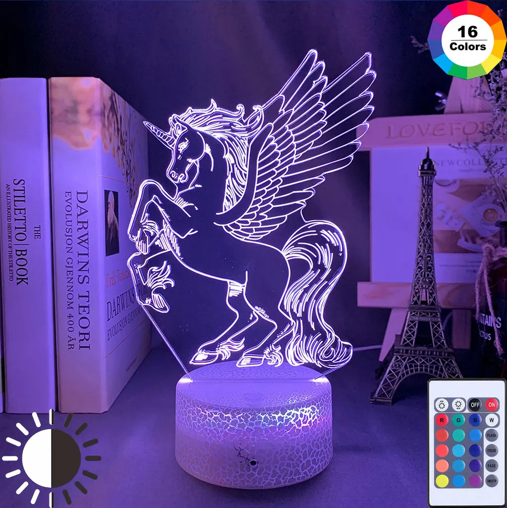 

Creative 3D LED Birthday Unicorn Night Lights USB Touch Lamp For Kids Bedroom Bedside Lighting Table Lamp For Home Decoration