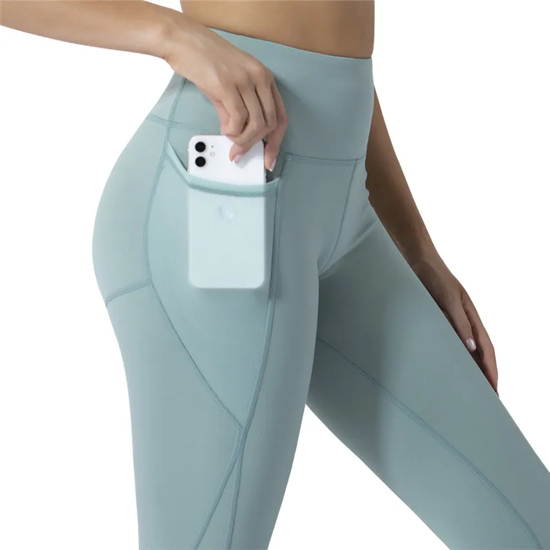 

Fashion Skinny Women Pants New Nude Fitness Exercises Thin Buttocks Quick-drying Running Pocket Sexy Sports Leggings