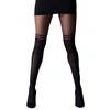 Black Women Temptation Sheer Mock Suspender Tights Cat Pantyhose Stockings Cool Mock Over The Knee Double Stripe Sheer Tights 1