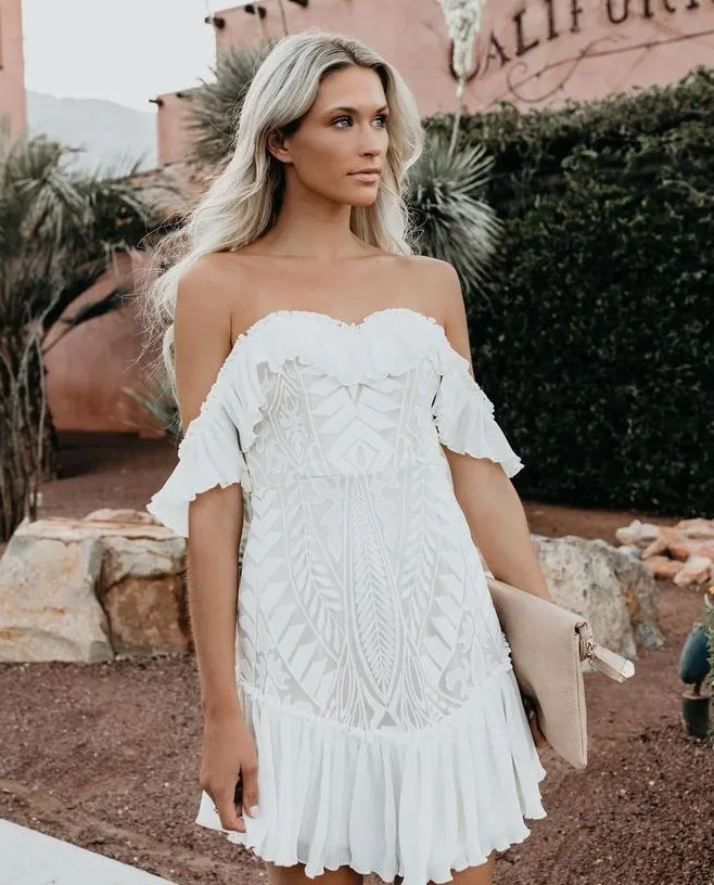 

2021 summer new lace sexy lace embossed lotus leaf dress white dress