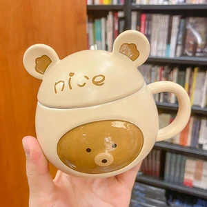 Korean Creative Cartoon Embossed Bear Ceramic Mug Office Couple Coffee Cup with Hand Gift Mugs Mugs Coffee Cups