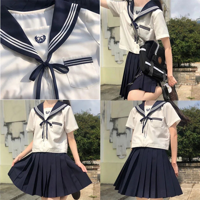 

School Girl Uniform College Style Japanese Fashion Jk Uniforms Short Sleeve Shirts Student Sailor Suit Pleated Skirt Women 2021