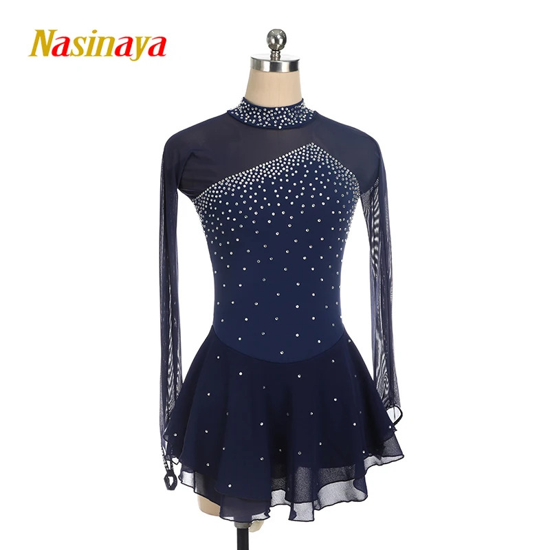 Nasinaya Figure Skating Dress Customized Competition Ice Skating Skirt for Girl Women Kids Gymnastics Performance Purplish Blue