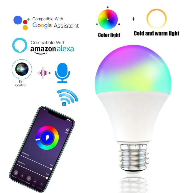 

9 Вт WiFi светильник ная лампа E27 E26 B22 с регулируемой яркостью RGB + CCT умная лампа с голосовым управлением работает с Alexa Google Home
