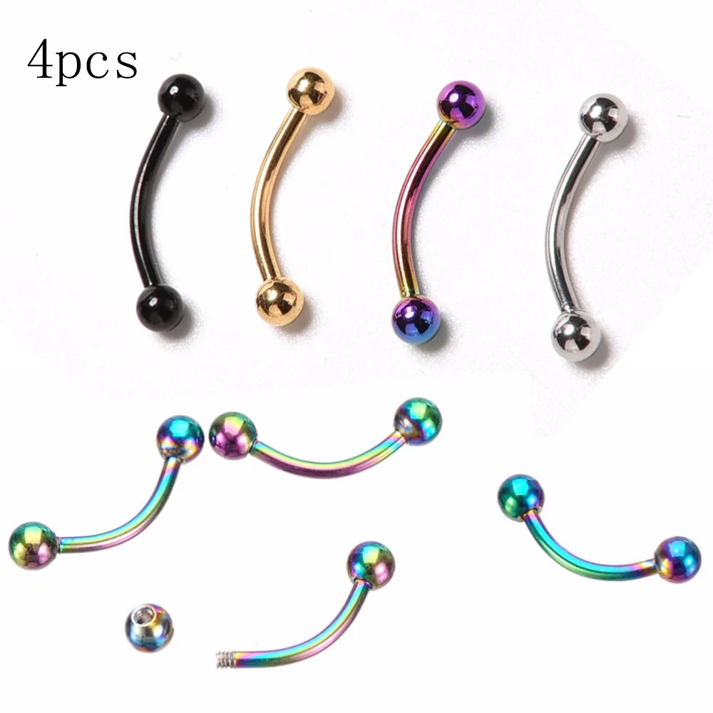 

4Pc Trendy Body Jewelry 16G Surgical Steel 3mm Ball Eyebrow Piercing Curved Barbell Lip Ring Helix Rook Earring