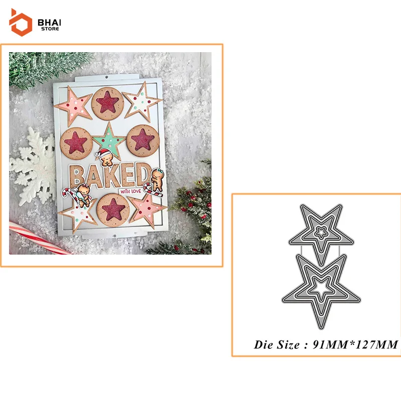 

2021 New Christmas Five-pointed Star Metal Cutting Dies for Scrapbooking Craft Stencil DIY Album Template Decorative Crafts