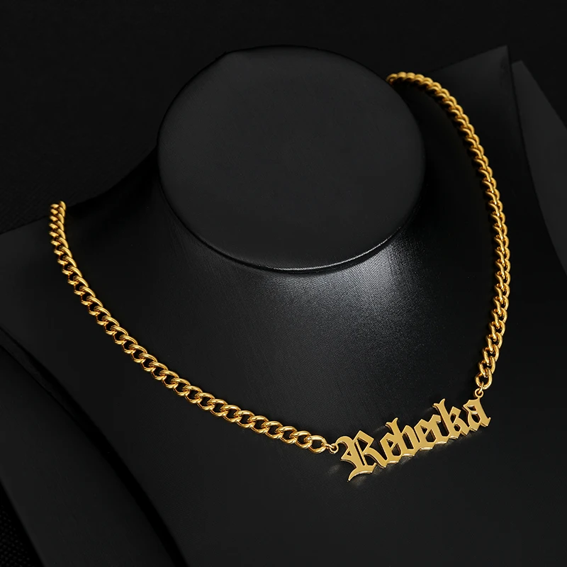 Индивидуальное ожерелье с именем на заказ подвеска золотого цвета кубинская