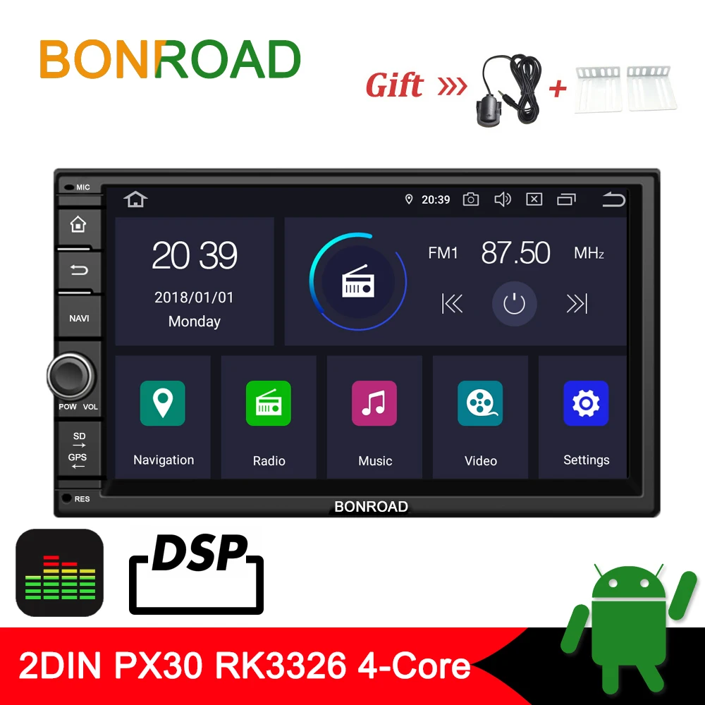 Bonroad " 2din PX30 Android 9,0 универсальный GPS Радио стерео аудио автомобильный мультимедийный плеер для Nissan для kia для Toyota для Honda