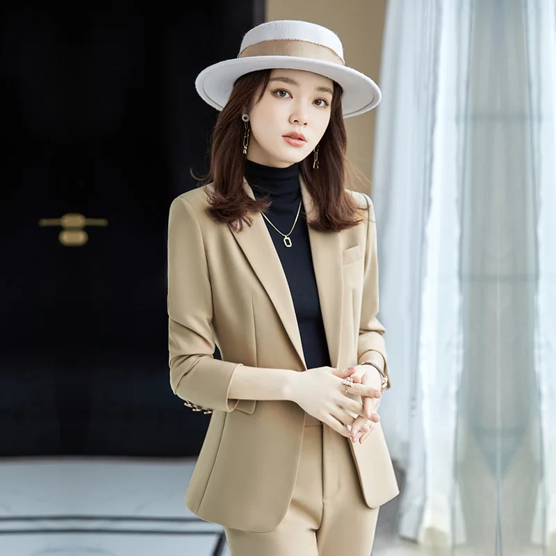 

2022 Spring Fall New Korean Red Slim Business Blazer + Pant 2 Two Piece Set Women Office Lady Notched Jacket Trousers Suits