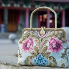 Женская сумка через плечо, винтажная сумка с цветочным рисунком и замком, ручная работа