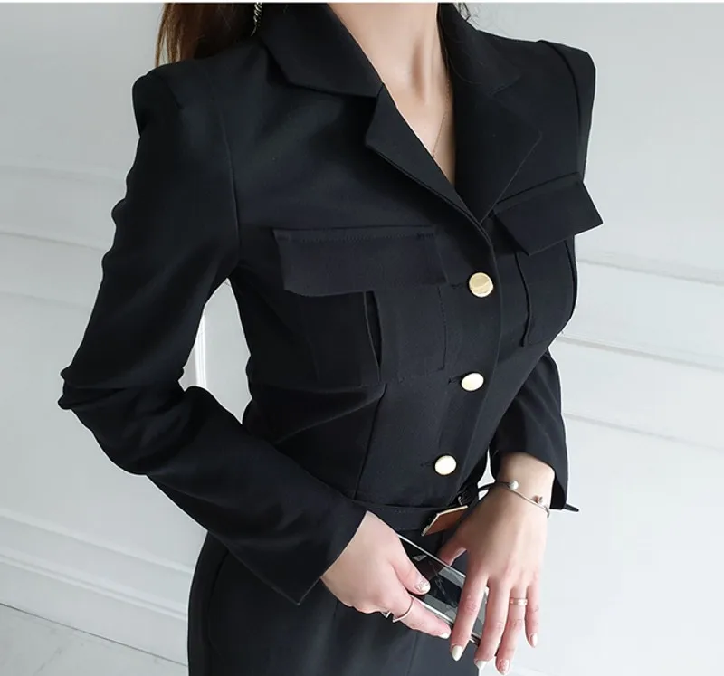 

autumn winter Single-breasted Lady Elegant Jumpsuits Women Rompers Belted Playsuits Long Pants