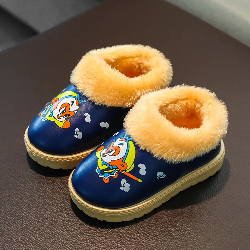 Водонепроницаемая плюшевая обувь теплые хлопковые домашние шлепанцы с рисунком