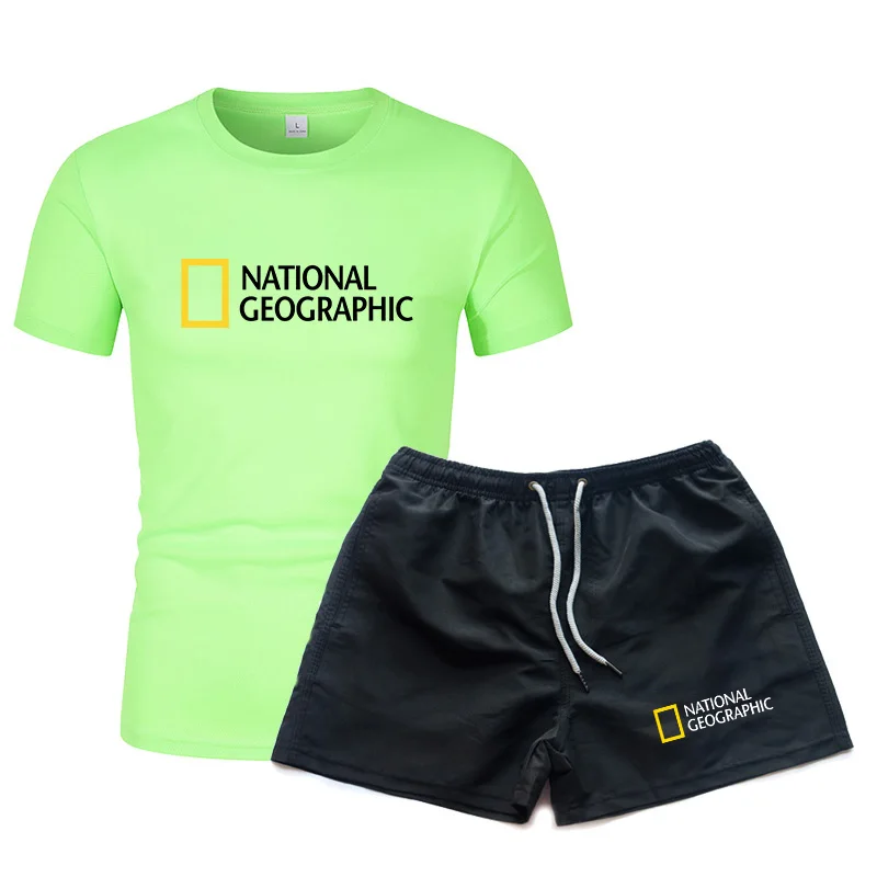 

National Geographic Trainingspak Mannen Casual Merk Fitness Sweatshirt Twee Stuk T-shirt Shorts Mannen Hip Hop Mode Kleding