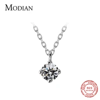modian classic clear cz zircon round pendants necklace for women 100 925 sterling silver fashion 1 5ct crystal jewelry gift