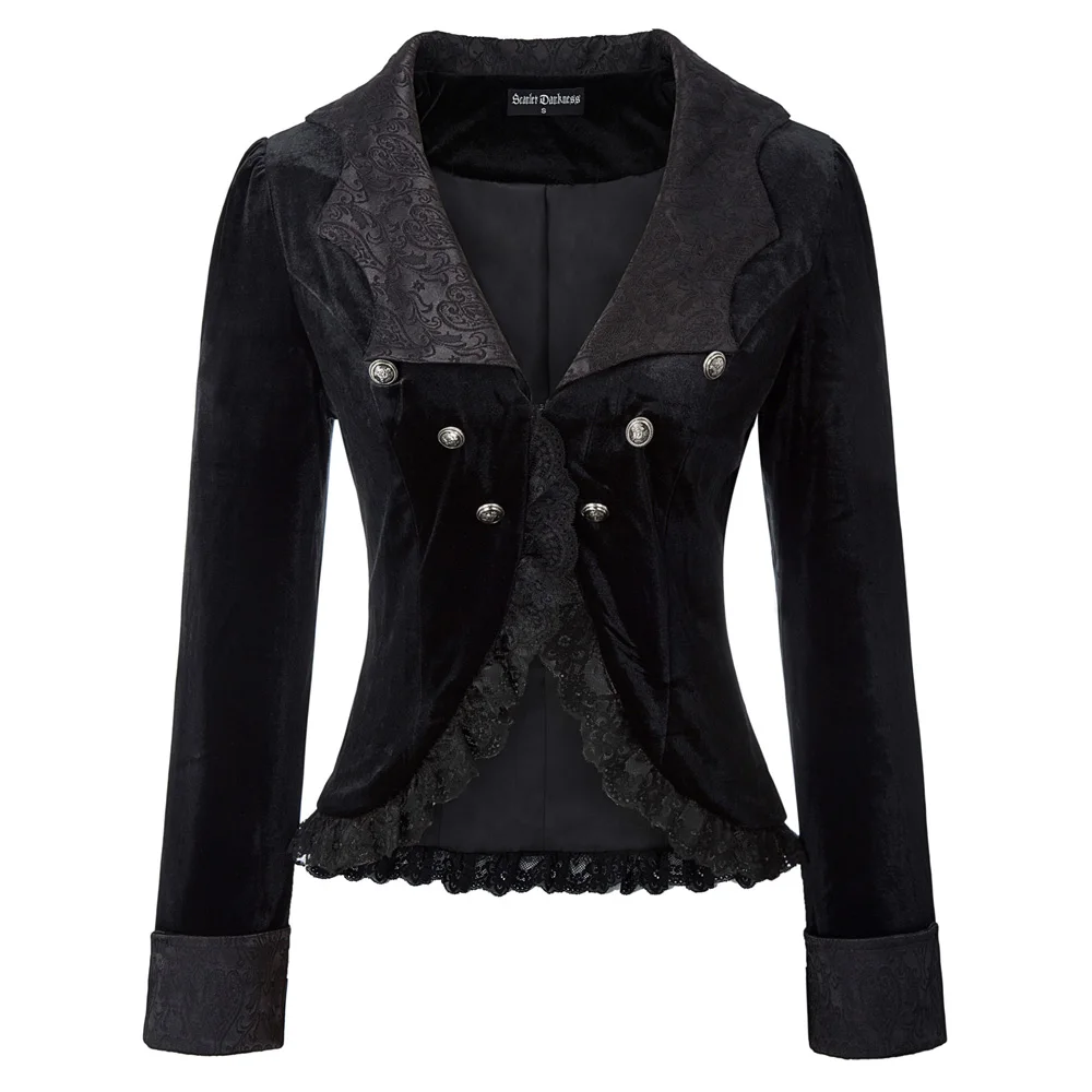 Женская куртка в готическом стиле стимпанк черный воротник летучая мышь