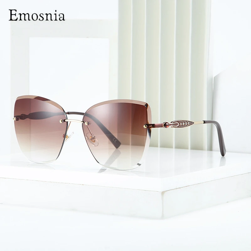 Женские солнцезащитные очки без оправы модные брендовые дизайнерские Стразы