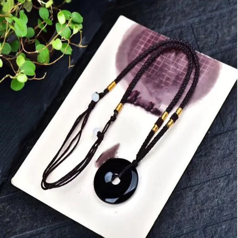 

Natural Obsidian 35mm Safety buckle Pendant Jewelry Men Women's Fine Jewelry Lucky Exorcise evil spirits Safety buckle Pendant