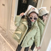 girls kids coat jacket outwear 2021 green warm plus thicken velvet winter top cotton school overcoat childrens clothing
