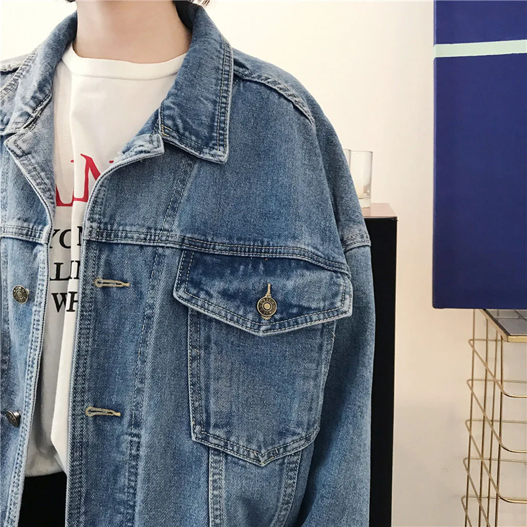 Женская свободная джинсовая куртка в стиле ретро Chamsgend пальто оверсайз с