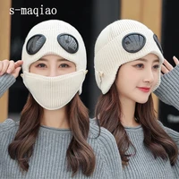 winter warm outdoor removable glasses knit hat balaclava mask ski cap for men women skullies beanies hat ladies protection cap