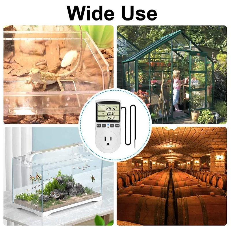 

Digital Temperature Controller Reptile Thermostat Control Socket Plug Heat Pad Cooling Heating Pad Timer US Plug