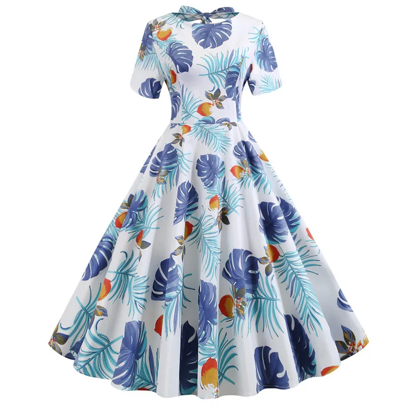 Женское Повседневное платье с тропическим принтом летнее винтажное миди бантом