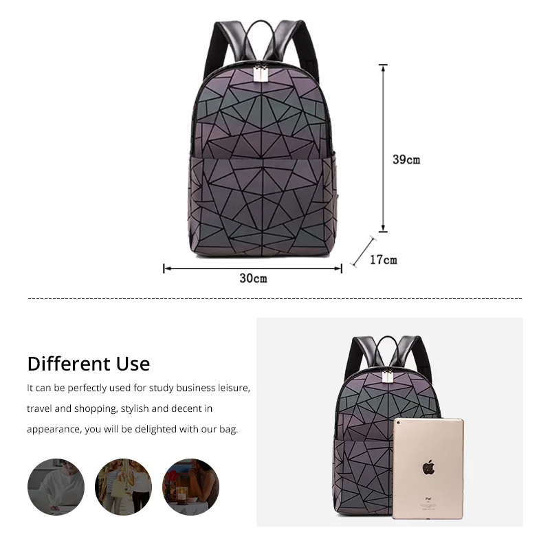 Женский школьный рюкзак с голографическим рисунком геометрическим |