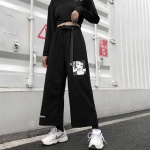 NiceMix S-XXL Повседневная Летняя женская одежда ulzzang в Корейском стиле Harajuku Свободные футболки с буквенным принтом + широкие брюки с аниме принтом