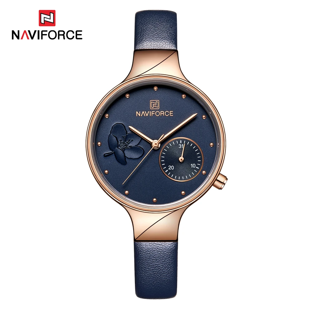 Blue NAVIFORCE женские часы модные повседневные женские кварцевые женские водонепроницаемые часы наручные часы с кожаным ремешком datereloj mujer - Цвет: Blue
