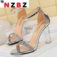 2022 summer women 9 5cm high heels crystal sandals bling silver black heels suede pumps lady plus size 43 wedding bridal shoes