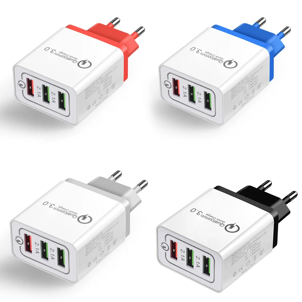 USB зарядное устройство QC3.0 2.1A Быстрая быстрая зарядка 3 порта штепсельная вилка