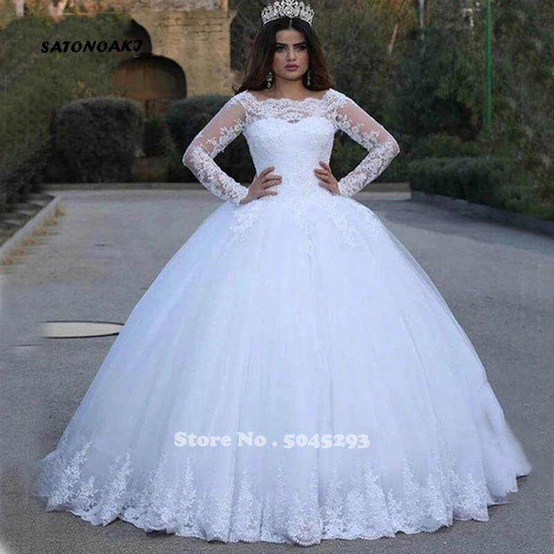 

Vintage Ball Gown Wedding Dress 2020 for Women Princess Long Sleeve Lace Bride Vestido De Novia Robe Mariage Online Shop India