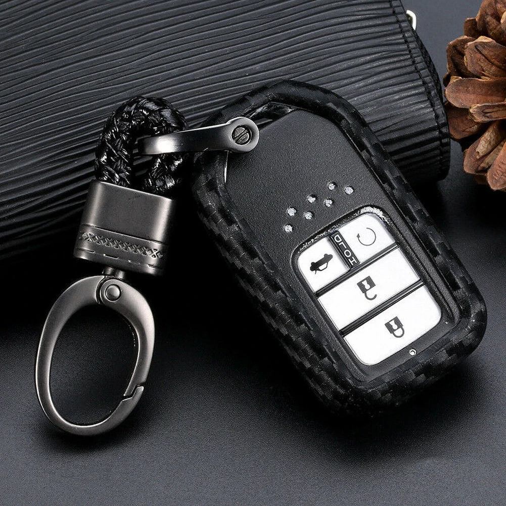 

68*38mm Carbon Fiber Car Key Case Accessories Honda Accord CR-V HR-V Civic 1set Scratch Proof Fastness Carbon Fiber Look Texture