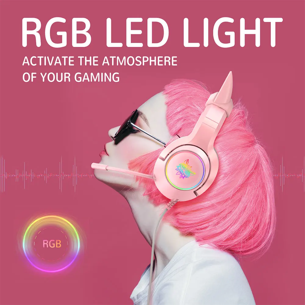 Bestellen ONIKUMA K9 Rosa Gaming Kopfhörer Für Mädchen Nette Katze Ohr Stereo Headset Mit Mic & LED Licht Für PC/laptop/PS4/ Xbox One