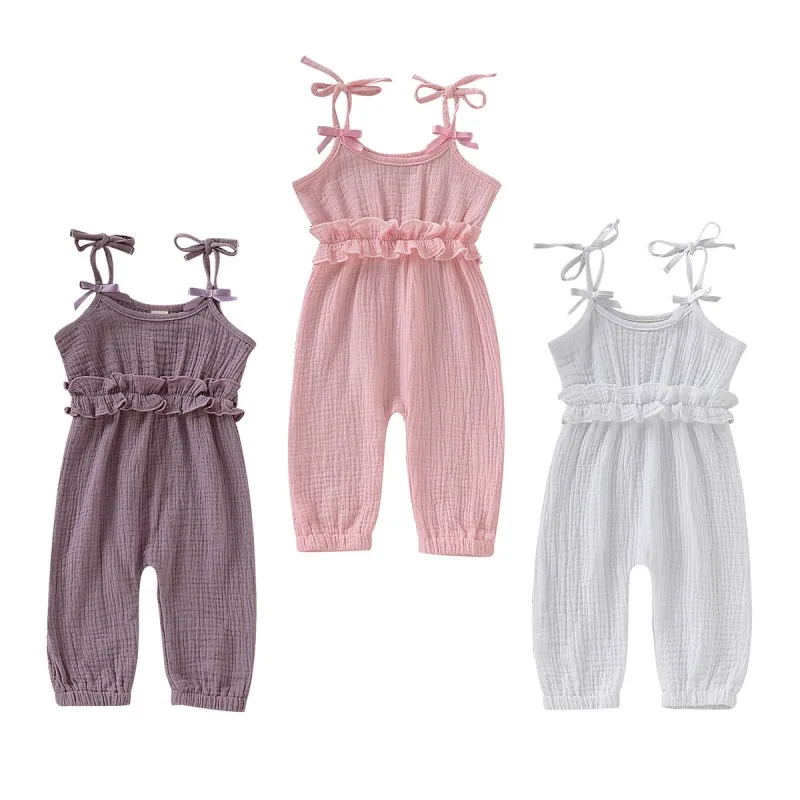 

Kids Baby Girl Boy Summer Strap Cotton Sleeveless Solid Costume Romper Jumpsuit Suspenders Pants Trousers Clothes Set