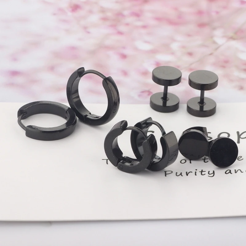 

4 Pairs/Set Stainless Steel Punk Earrings Hip Hop Rock Gothic Ear Studs Unisex Women Men Decorations Jewelry Gifts