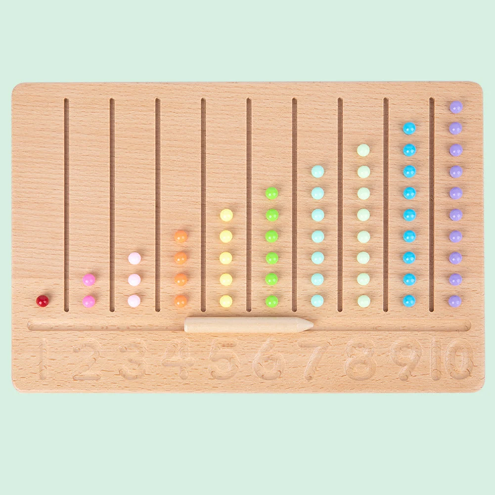 

Детская деревянная цифровая ручка Монтессори с управлением подсчетом, тренировочная доска, цветные бусины с зажимом