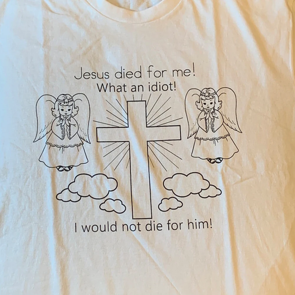 

Jesus Died For Me Funny Angel Print Cute Tshirt Unisex Plus Size Loose Cotton Tees Short Sleeve Christians Tops Aesthetic Shirts