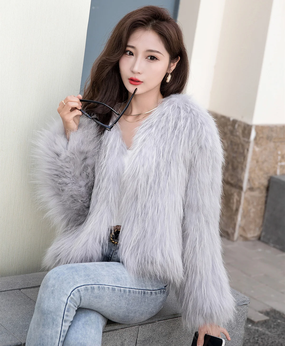 100% fur real raccoon fur woven jacket natural female warmth young fur jacket animal fur casual jacket winter