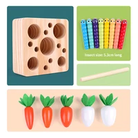 harvest carrot kids wooden montessori toys catch worm fishing size cognition shape matching carrot game baby early education toy