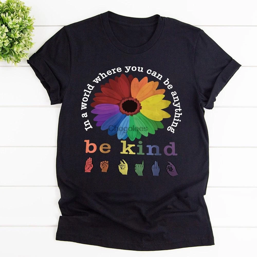 ЛГБТ гордость знак язык быть добрым хлопок футболка черный унисекс - купить по