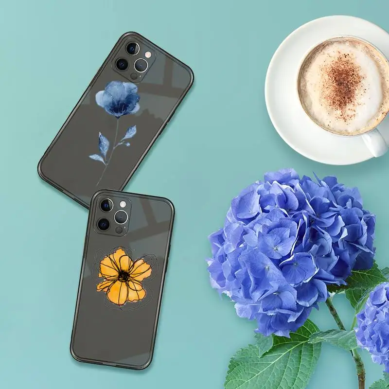 

Watercolor flowers gold leaves Phone Case For iPhone 7 8 11 12 X XS XR MINI Pro Max Plus Retro Black Grey clear transparent